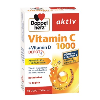 Supliment alimentar Vitamina C 1000 + Vitamina D, Depot Doppelherz, 30 comprimate Supliment alimentar Vitamina C 1000 + Vitamina D, Depot Doppelherz, 30 comprimate