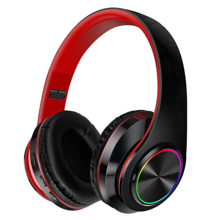 Bluetooth 5.0 Gaming Headset, Angel City, sztereó, összecsukható, zajszűrő, fekete/piros