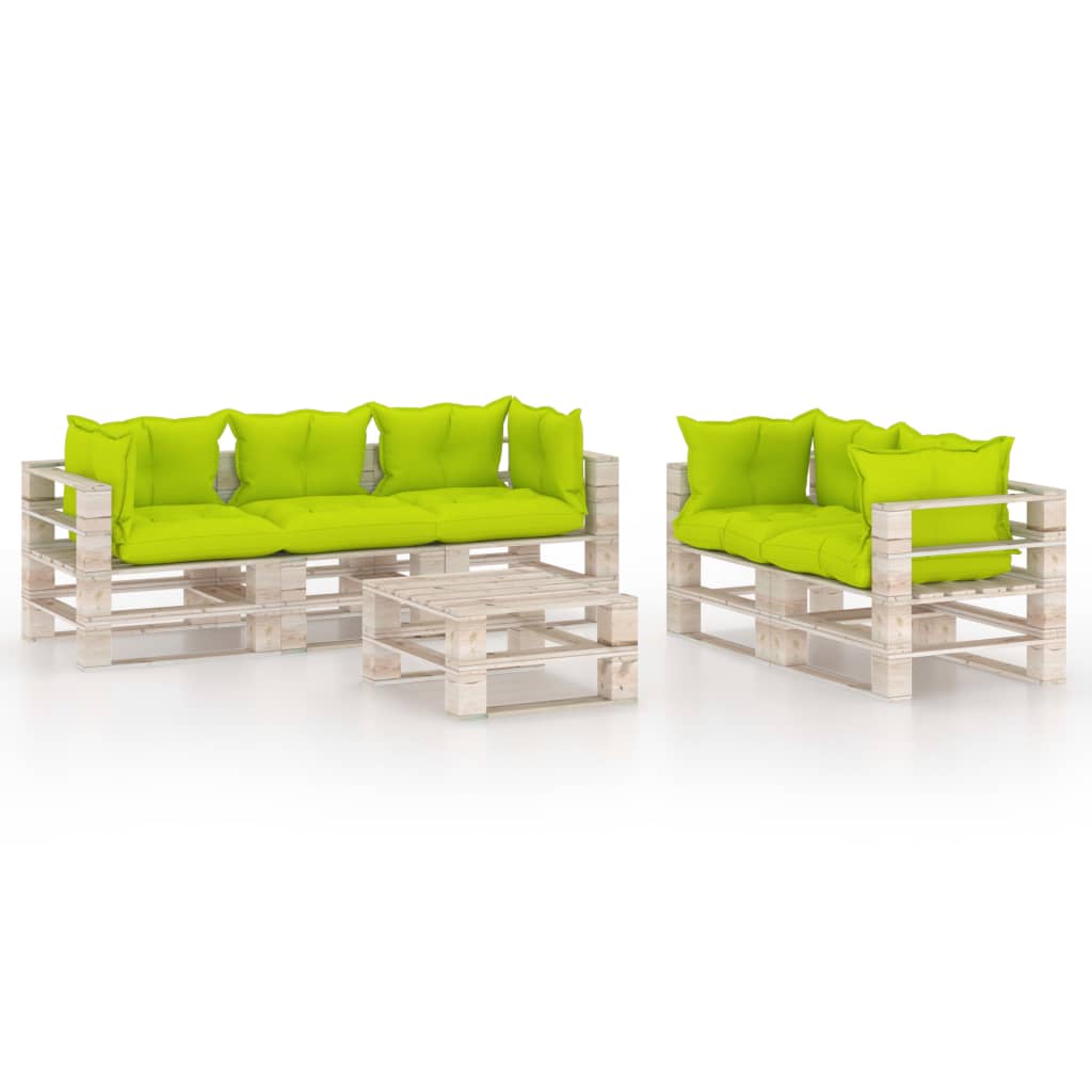 Set mobilier de gradina din paleti cu 6 piese cu perne colorate, vidaXL, Lemn, 70 x 67.5 x 62 cm, Verde