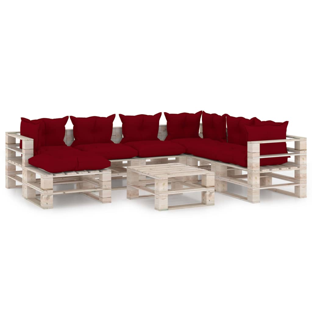Set mobilier de gradina din paleti cu 1 masa, 1 taburet si 6 canapele cu perne, vidaXL, Lemn, 70 x 67.5 x 62 cm, Rosu inchis