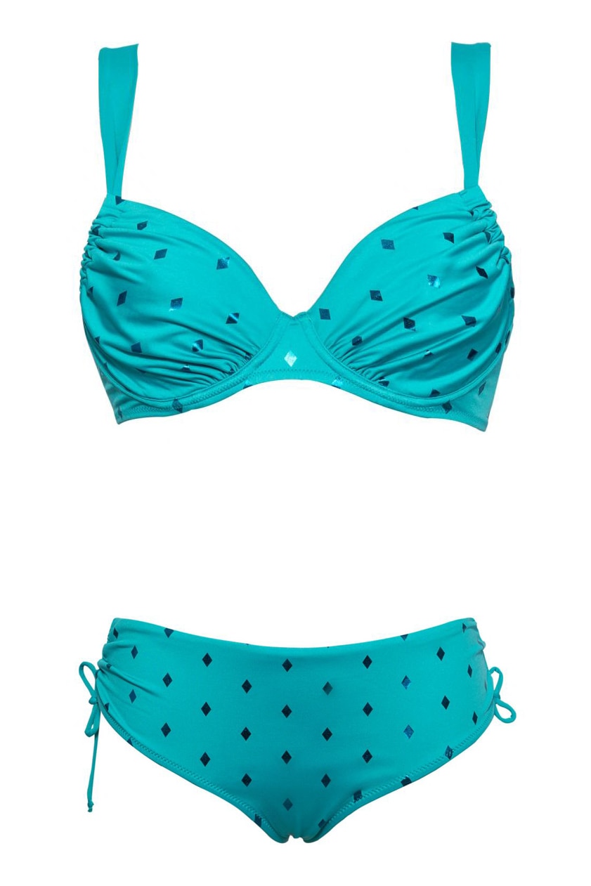 Costum de baie din doua piese format din sutien fara burete si chilot cu talie reglabila, Lux, Intimamoda MI53, Albastru/Albastru aquamarin
