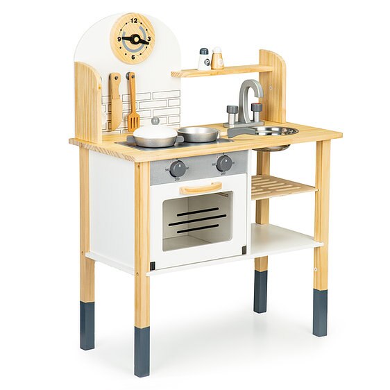 Set bucatarie premium din lemn Ecotoys cu accesorii, colturi rotunjite