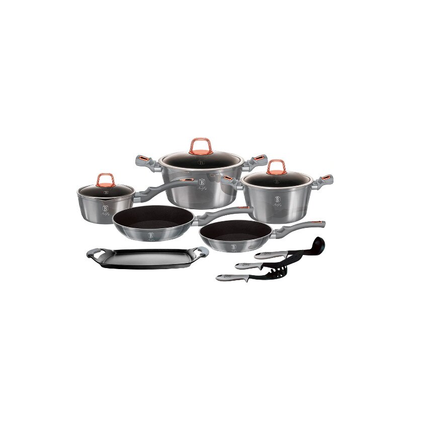 Set oale si tigai marmorate,14 piese, din aluminiu forjat Moonlight Collection Berlinger Haus BH 6021