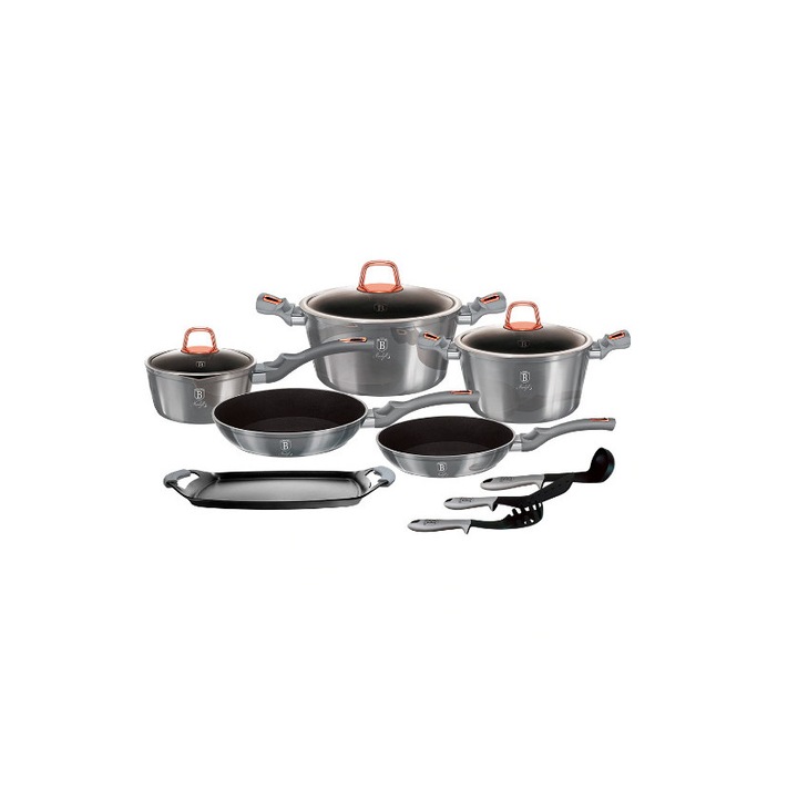 Set oale si tigai marmorate,14 piese, din aluminiu forjat Moonlight Collection Berlinger Haus BH 6021