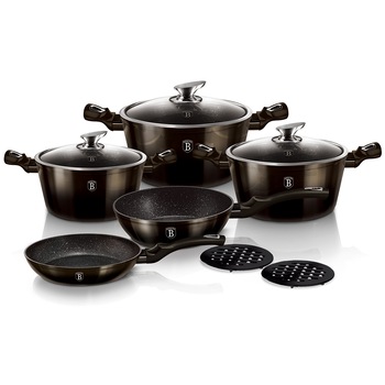 Set oale si tigai marmorate (13 piese) din aluminiu forjat Metallic Line Shiny Black Edition Berlinger Haus BH 6615 Set oale si tigai marmorate (13 piese) din aluminiu forjat Metallic Line Shiny Black Edition Berlinger Haus BH 6615