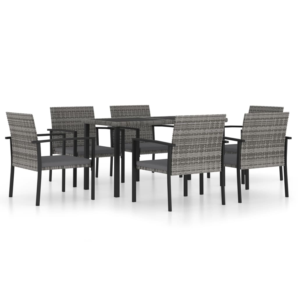 Mobila de gradina cu 7 piese cu perne gri, vidaXL, Poliratan, 140 x 70 x 73 cm, Gri