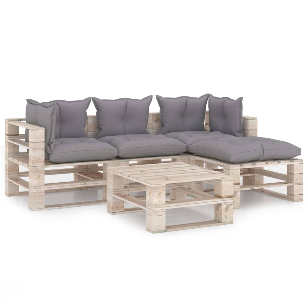 Mobilier de gradina din paleti cu 4 piese cu perne, vidaXL, Lemn, 70 x 67.5 x 62 cm, Gri deschis