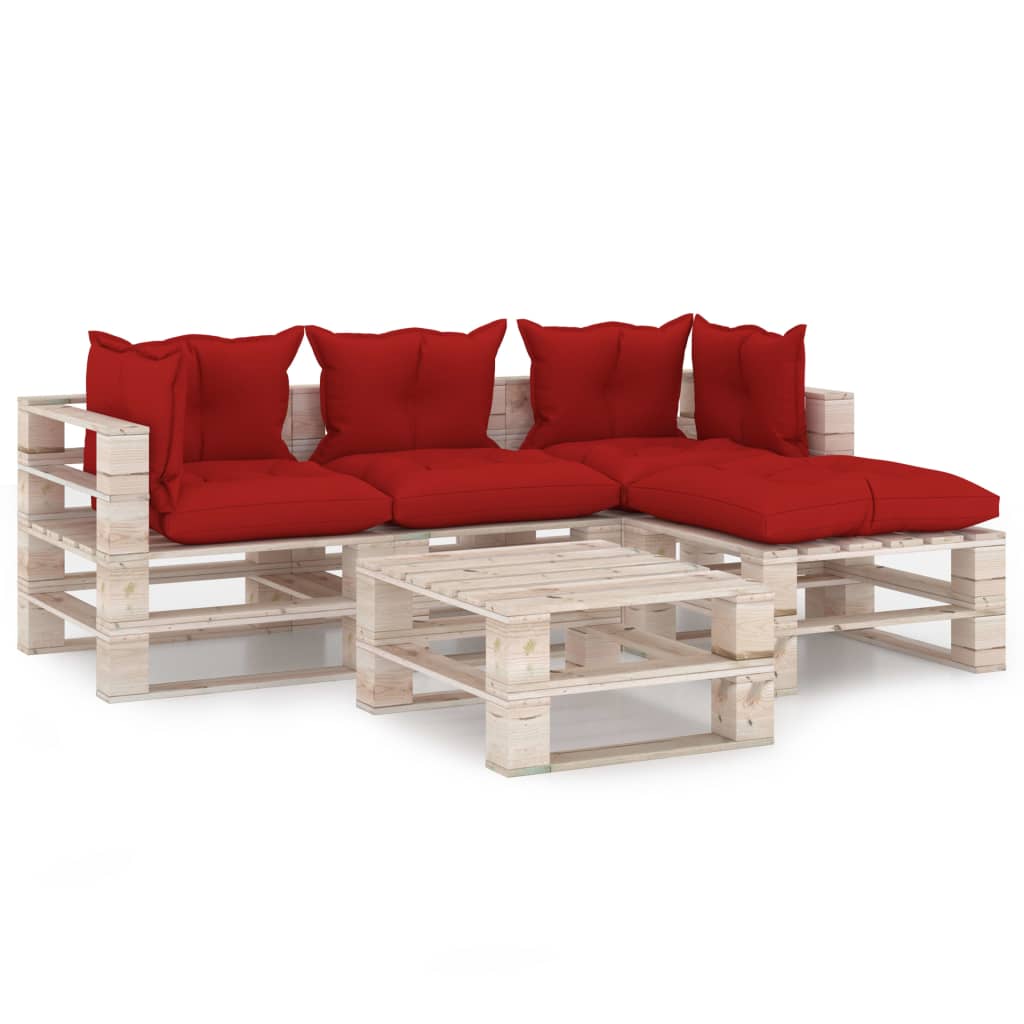 Mobilier de gradina din paleti cu 4 piese cu perne, vidaXL, Lemn, 70 x 67.5 x 62 cm, Rosu