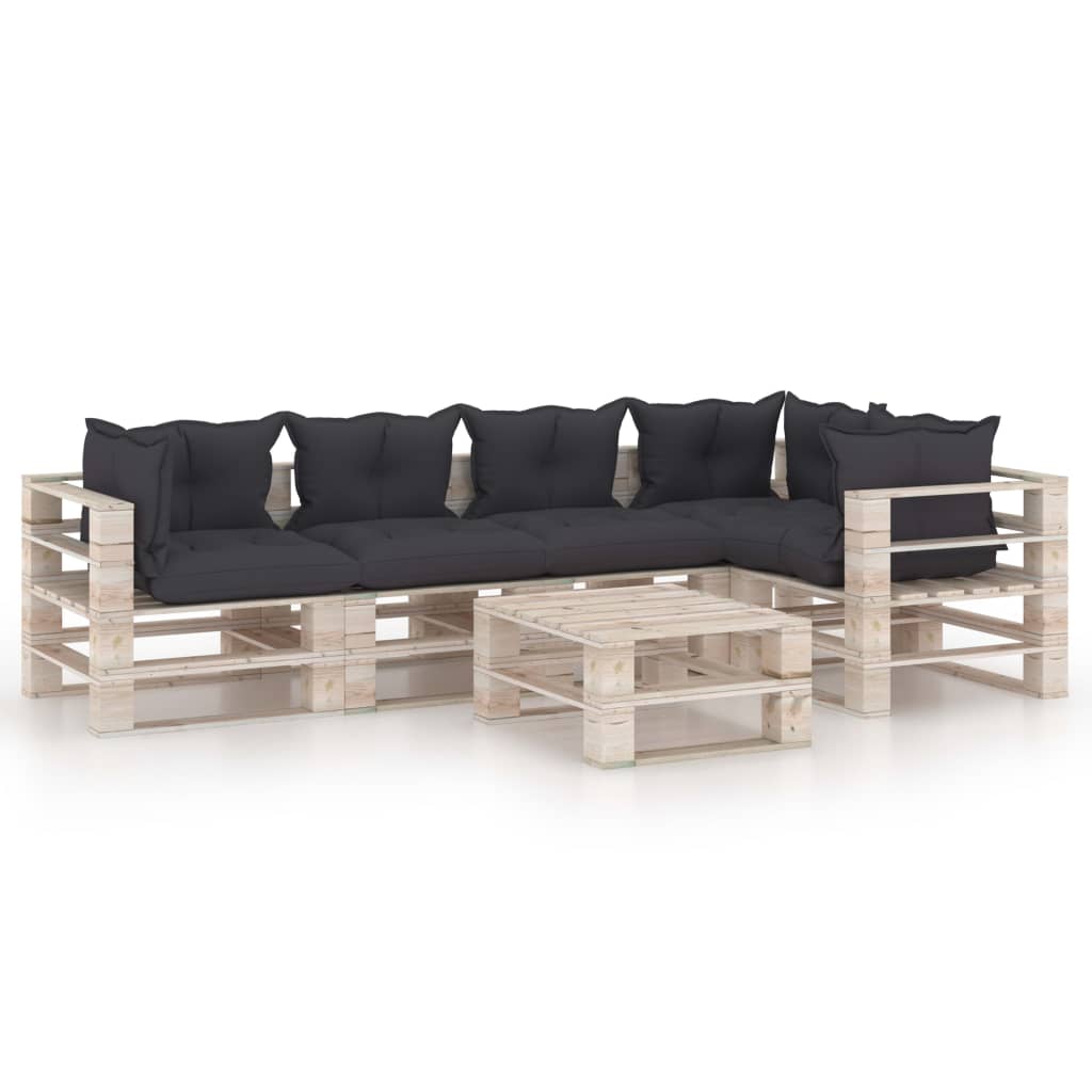 Mobilier de gradina din paleti cu perne gri antracit cu 19 piese, vidaXL, Lemn, 70 x 67.5 x 62 cm, Gri antracit