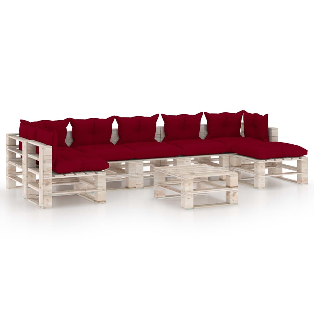 Mobilier de gradina din paleti cu perne rosu inchis cu 7 piese cu masa, vidaXL, Lemn, 70 x 67.5 x 62 cm, Rosu inchis