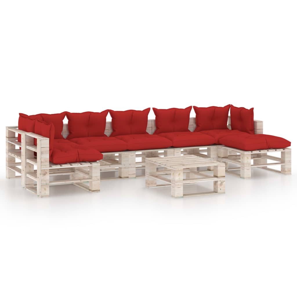 Mobilier de gradina din paleti cu perne rosii cu 7 piese cu masa, vidaXL, Lemn, 70 x 67.5 x 62 cm, Rosu