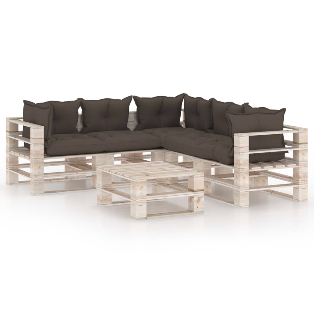 Mobilier de gradina din paleti cu perne colorate cu 19 piese, vidaXL, Lemn, 70 x 67.5 x 62 cm, Maro taupe