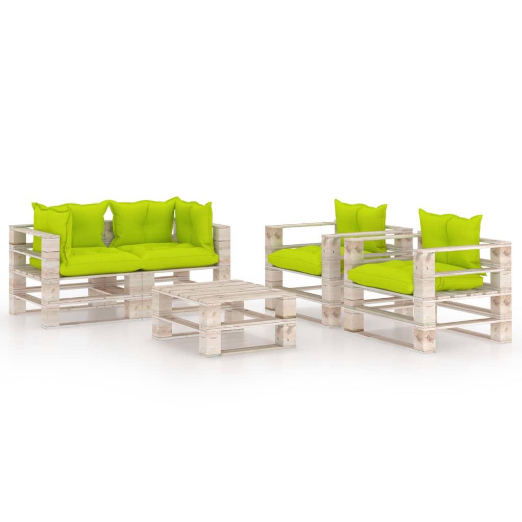 Mobilier de gradina din paleti cu perne colorate cu 15 piese, vidaXL, Lemn, 70 x 67.5 x 62 cm, Verde deschis
