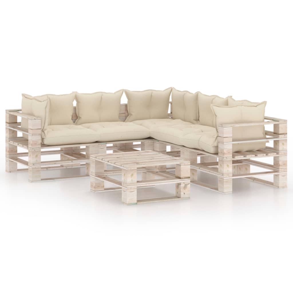 Mobilier de gradina din paleti cu perne colorate, vidaXL, Lemn, 70 x 67.5 x 62 cm, Crem