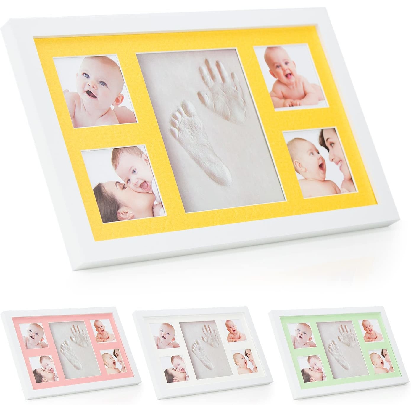 Kit amprenta mulaj manuta sau piciorus bebe si rama foto, 36 X 22 cm, Cadrul alb