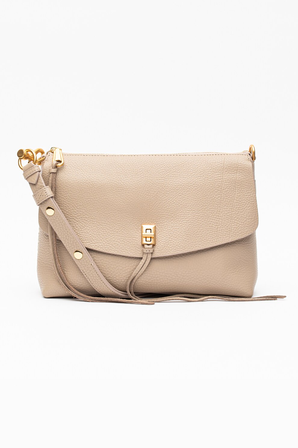 Rebecca Minkoff, Geanta din piele cu bareta de umar si aspect texturat Darren, Maro nisip