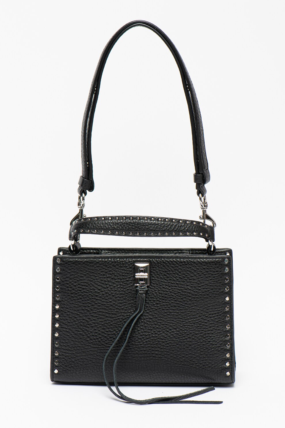 Rebecca Minkoff, Geanta de piele cu manere si tinte Darren, Negru