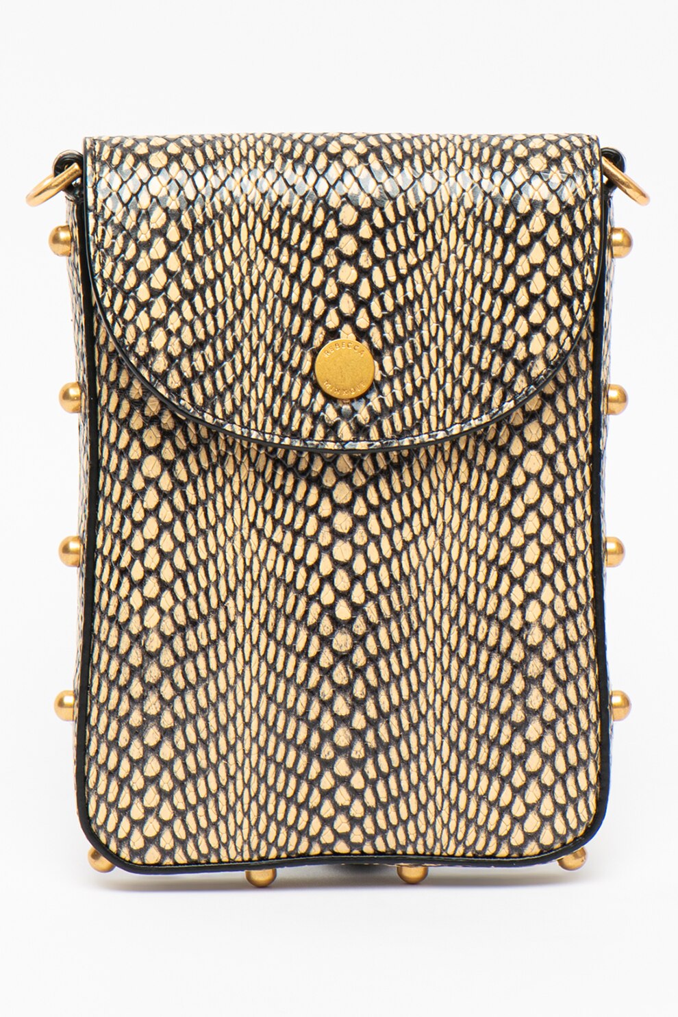 Rebecca Minkoff, Geanta crossbody mica de piele cu aspect piele de sarpe, Negru/Galben/Auriu