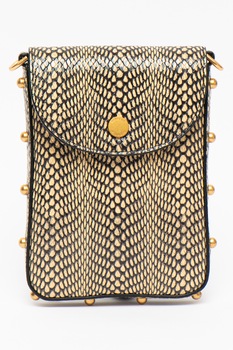 Rebecca Minkoff, Geanta crossbody mica de piele cu aspect piele de sarpe, Negru/Galben/Auriu Rebecca Minkoff, Geanta crossbody mica de piele cu aspect piele de sarpe, Negru/Galben/Auriu