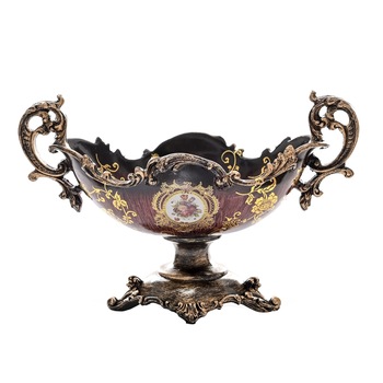 Fructiera ZAIRA III, 40 cm, realizata manual din rasina, cu elemente florale Fructiera ZAIRA III, 40 cm, realizata manual din rasina, cu elemente florale