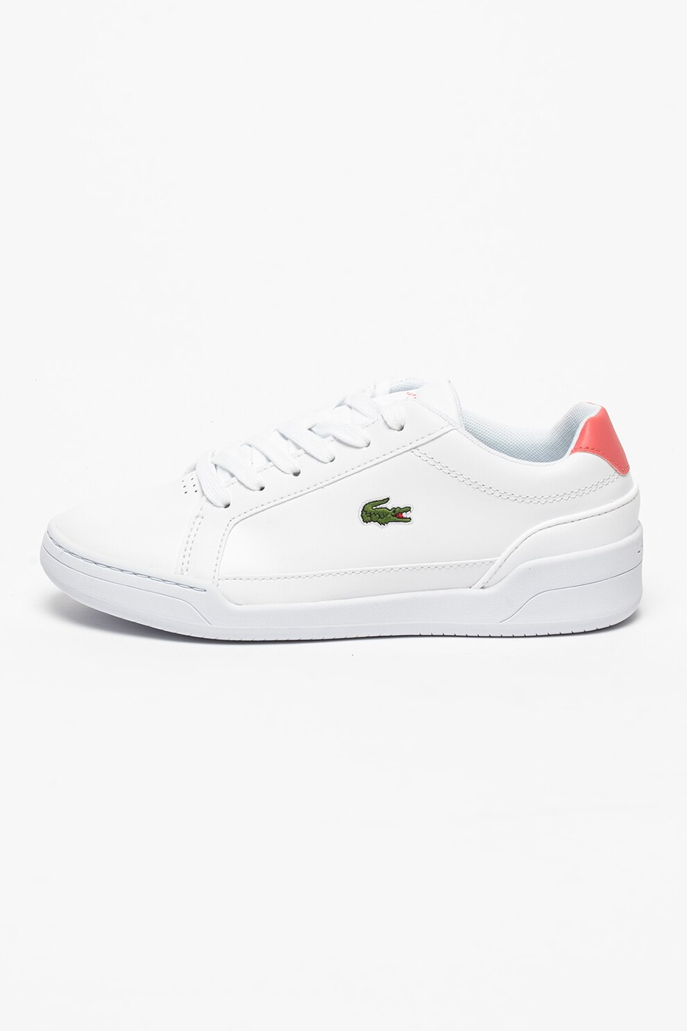 Lacoste, Pantofi sport de piele si piele ecologica cu garnitura contrastanta Challenge, Alb