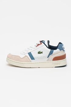 Lacoste, Pantofi sport cu model colorblock T-Clip, Alb/Albastru Lacoste, Pantofi sport cu model colorblock T-Clip, Alb/Albastru