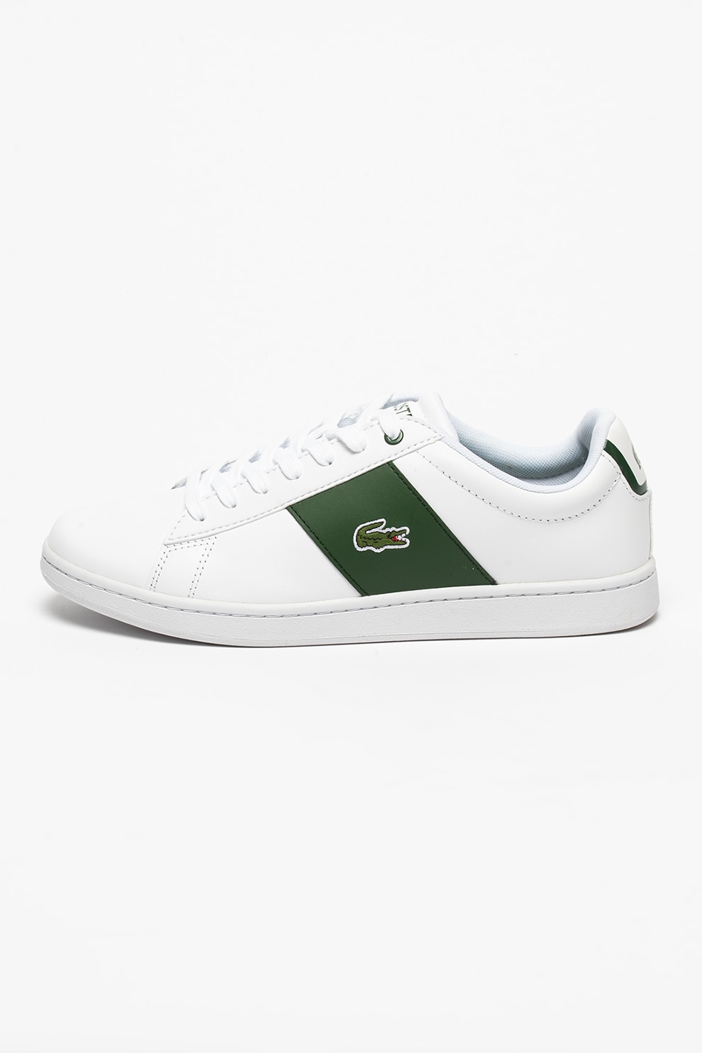 Lacoste, Pantofi sport low-top de piele cu logo brodat discret Carnaby, Alb/verde