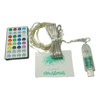 Instalatie Craciun, 5 metri, 50 LED-uri, telecomanda 32 de functii, multicolor RBG, fir cupru, USB, interior, Flippy Instalatie Craciun, 5 metri, 50 LED-uri, telecomanda 32 de functii, multicolor RBG, fir cupru, USB, interior, Flippy