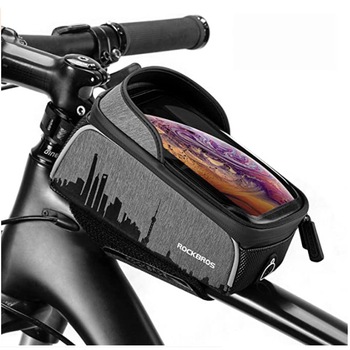 Geanta cu Suport pentru Telefon Mobil de pana la 6.5 inch Rockbros, Nylon, Gri/Negru Geanta cu Suport pentru Telefon Mobil de pana la 6.5 inch Rockbros, Nylon, Gri/Negru