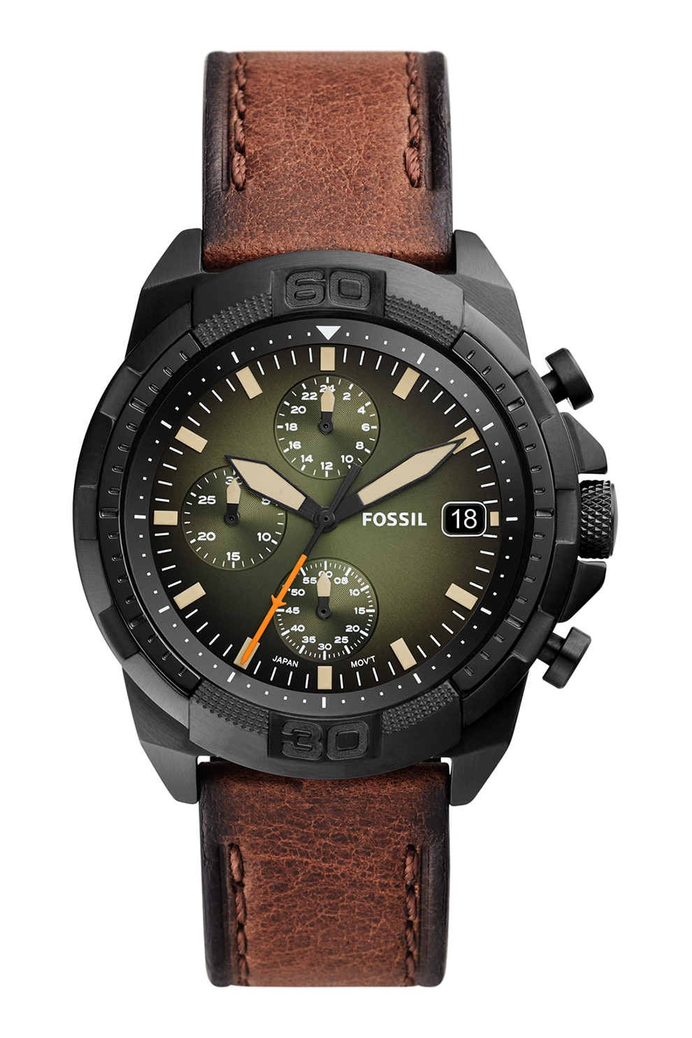 Fossil, Ceas cronograf cu o curea de piele, Maro/Negru