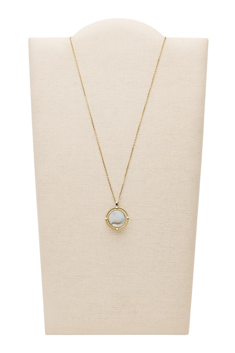 Fossil, Colier de otel inoxidabil cu pandantiv rotativ, Auriu