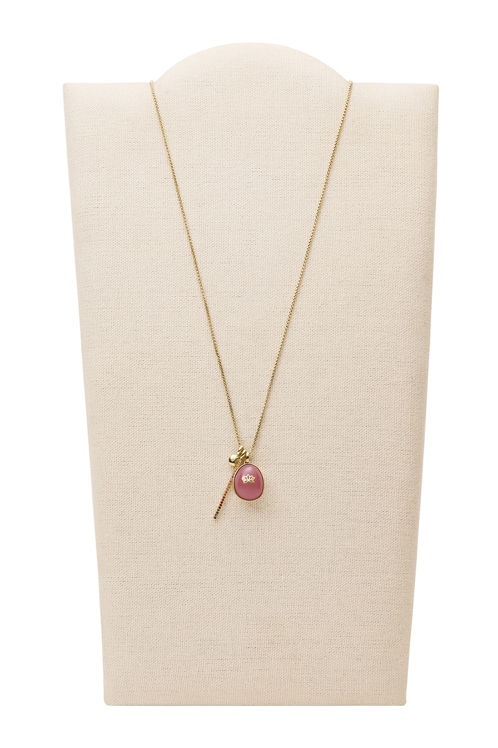 Fossil, Colier ajustabil de otel inoxidabil cu cristale, Auriu/Rosu stins