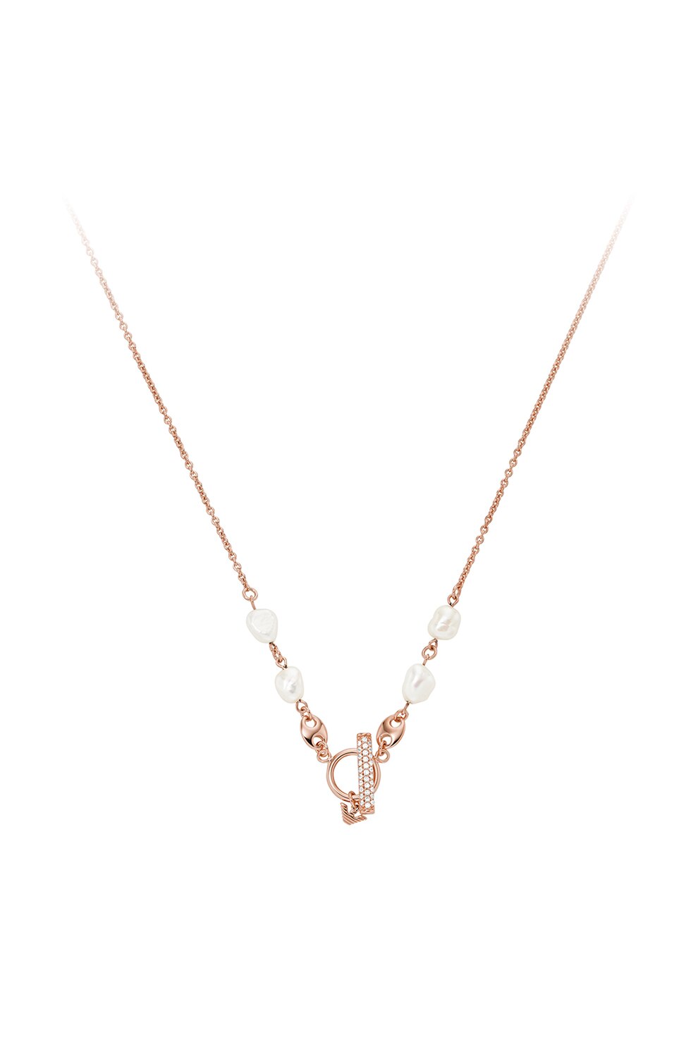 Emporio Armani, Colier de argint 925 cu perle si zirconia, Auriu rose/Alb prafuit