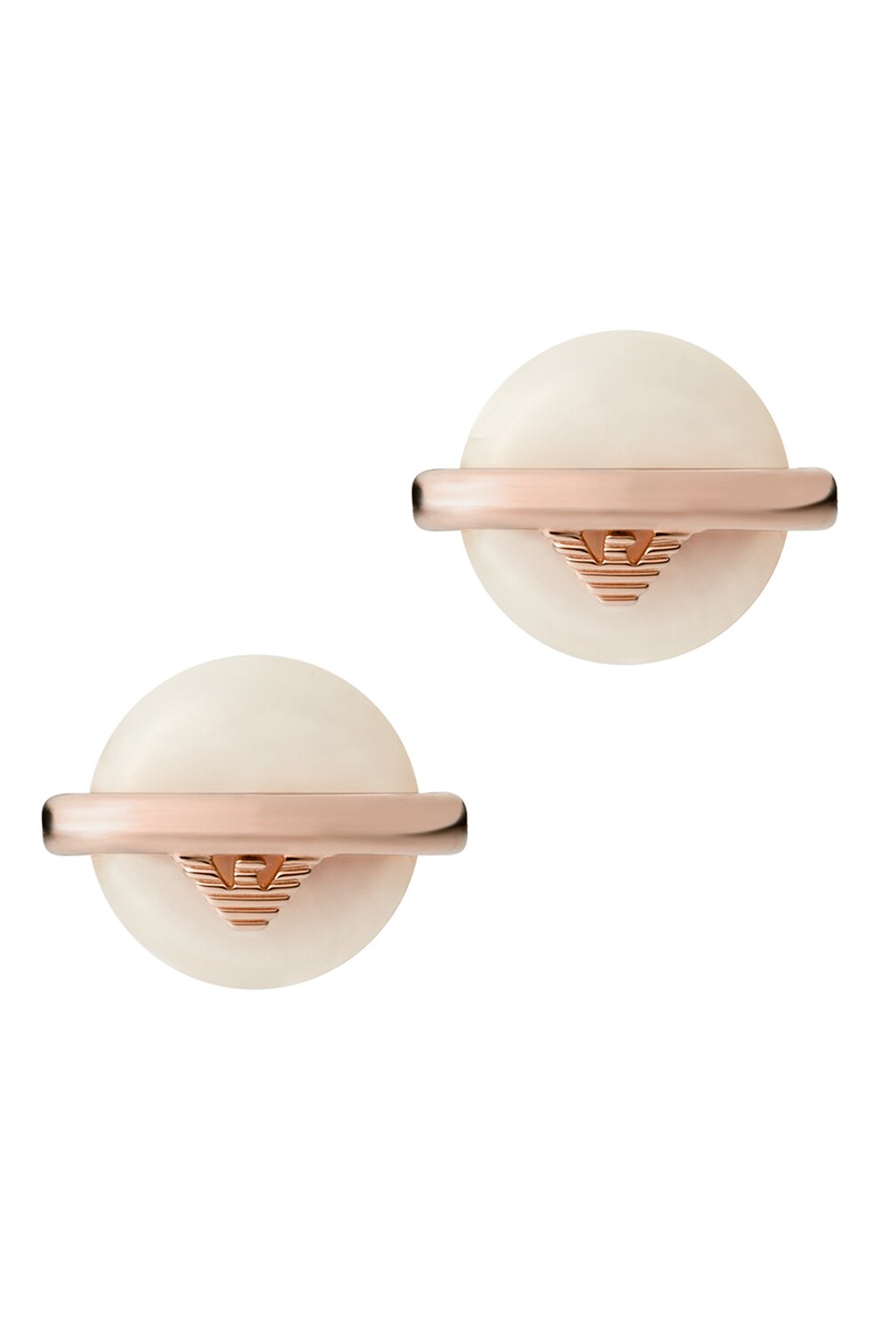 Emporio Armani, Cercei de argint veritabil cu tija si perle, Auriu rose/Alb prafuit