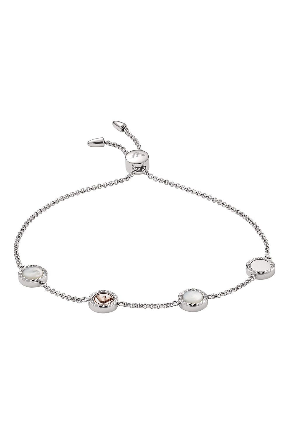 Emporio Armani, Bratara lant cu pandantive mother of pearl, Argintiu/Alb prafuit/Auriu rose