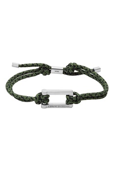 ARMANI EXCHANGE, Bratara textila cu detalii de otel inoxidabil, Verde inchis/Negru/Argintiu ARMANI EXCHANGE, Bratara textila cu detalii de otel inoxidabil, Verde inchis/Negru/Argintiu