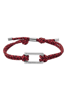 ARMANI EXCHANGE, Bratara textila cu detalii de otel inoxidabil, Rosu inchis/Negru/Argintiu ARMANI EXCHANGE, Bratara textila cu detalii de otel inoxidabil, Rosu inchis/Negru/Argintiu