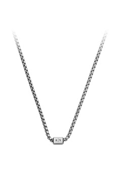 ARMANI EXCHANGE, Colier de otel inoxidabil cu pandantiv logo, Argintiu ARMANI EXCHANGE, Colier de otel inoxidabil cu pandantiv logo, Argintiu