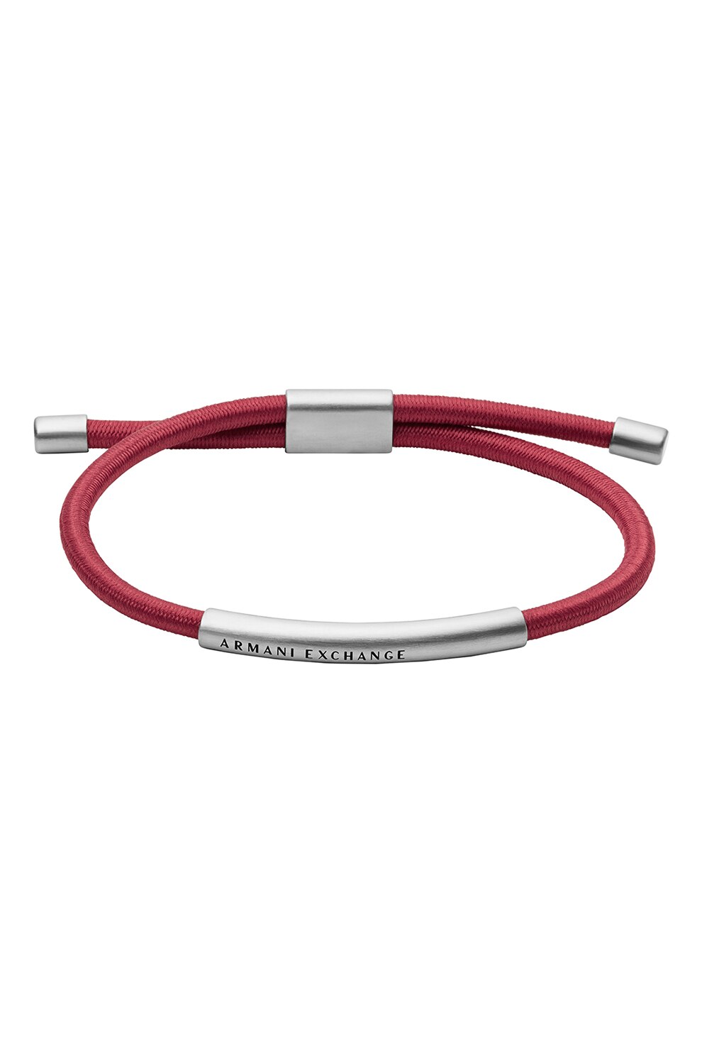 ARMANI EXCHANGE, Bratara ajustabila cu detalii de otel inoxidabil, Rosu inchis/Argintiu
