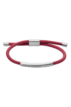 ARMANI EXCHANGE, Bratara ajustabila cu detalii de otel inoxidabil, Rosu inchis/Argintiu ARMANI EXCHANGE, Bratara ajustabila cu detalii de otel inoxidabil, Rosu inchis/Argintiu