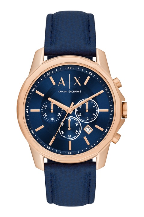 ARMANI EXCHANGE, Часовник с хронограф и кожена каишка, -