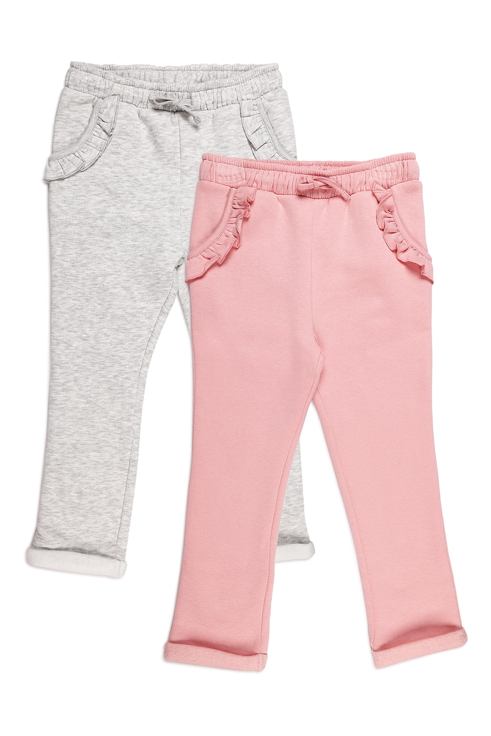 Marks & Spencer, Set de pantaloni jogger cu snur de ajustare - 2 perechi, Roz/Gri melange