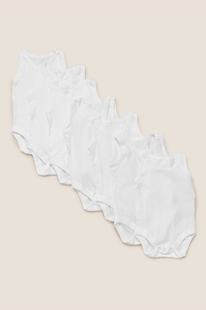 Marks & Spencer, Set de body-uri din bumbac - 7 piese, Alb, 50 CM Marks & Spencer, Set de body-uri din bumbac - 7 piese, Alb, 50 CM
