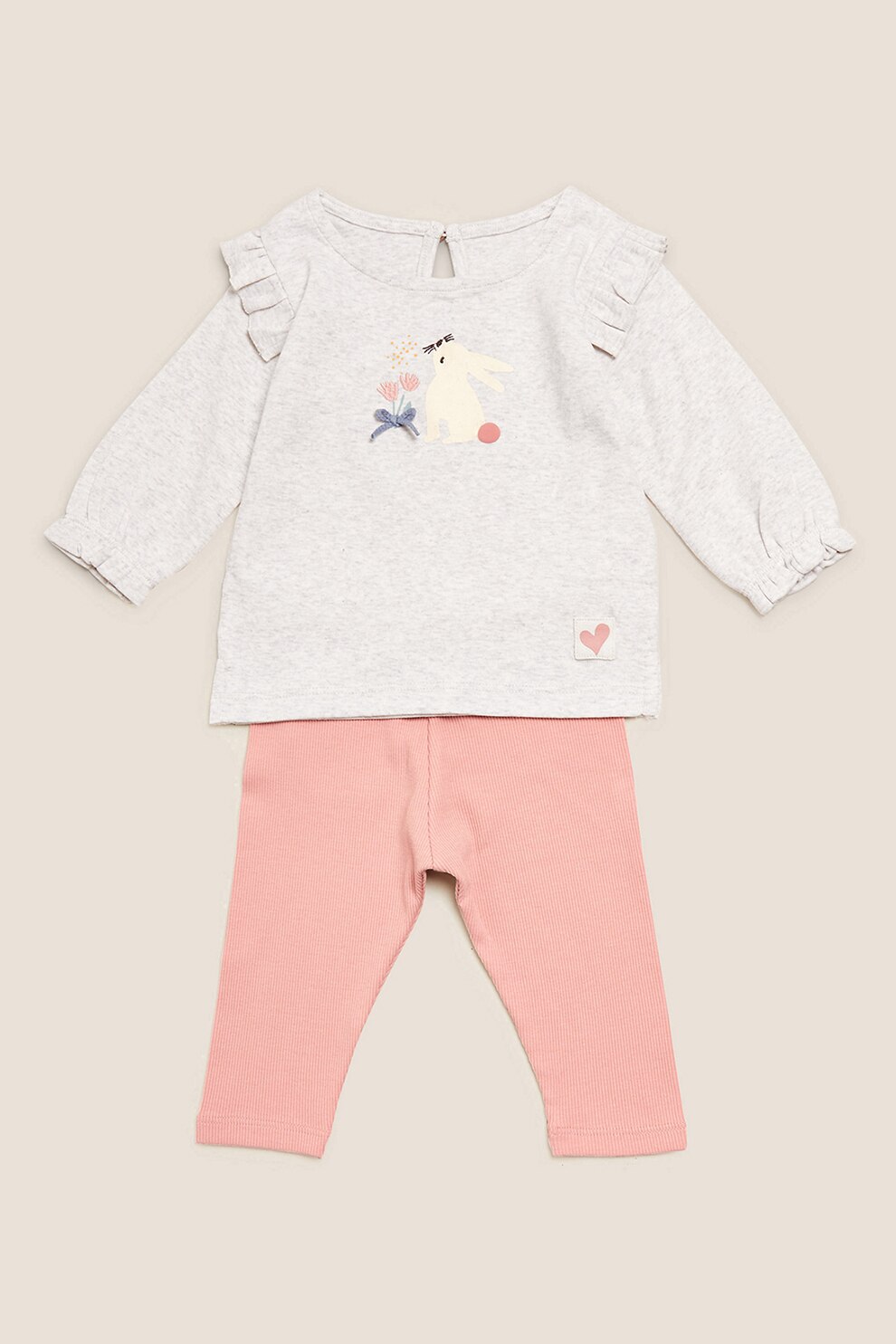 Marks & Spencer, Set de bluza si colanti cu model, Roz/Gri deschis melange