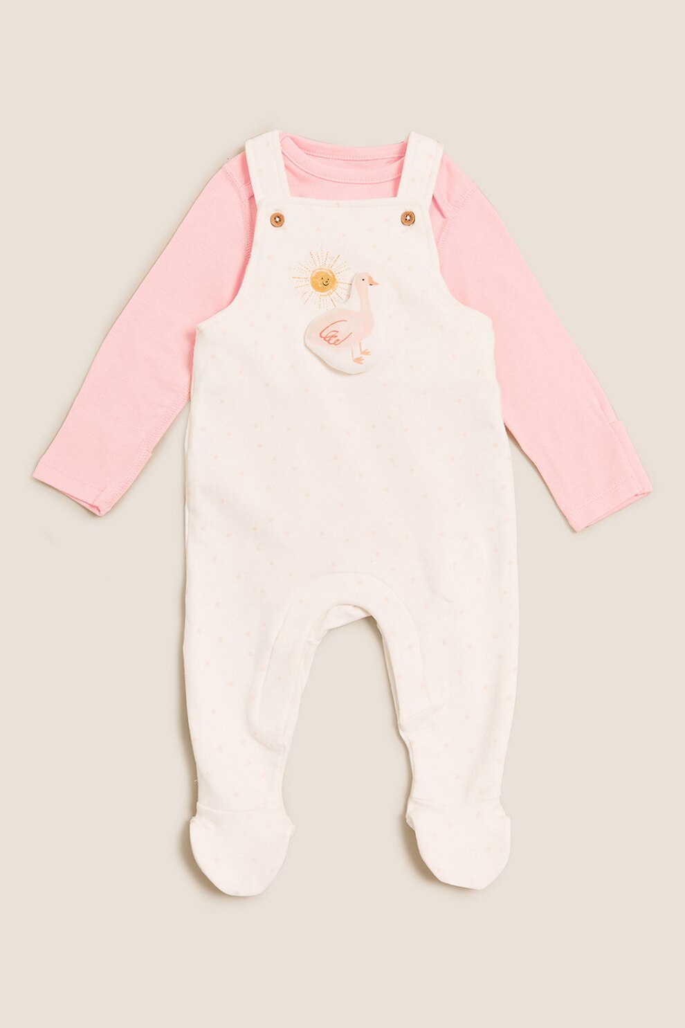 Marks & Spencer, Set de body si salopeta - 2 piese, Roz, 69-72 CM