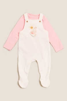 Marks & Spencer, Set de body si salopeta - 2 piese, Roz, 69-72 CM Marks & Spencer, Set de body si salopeta - 2 piese, Roz, 69-72 CM