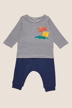 Marks & Spencer, Set de bluza si pantaloni cu model - 2 piese, Bleumarin/Alb Marks & Spencer, Set de bluza si pantaloni cu model - 2 piese, Bleumarin/Alb