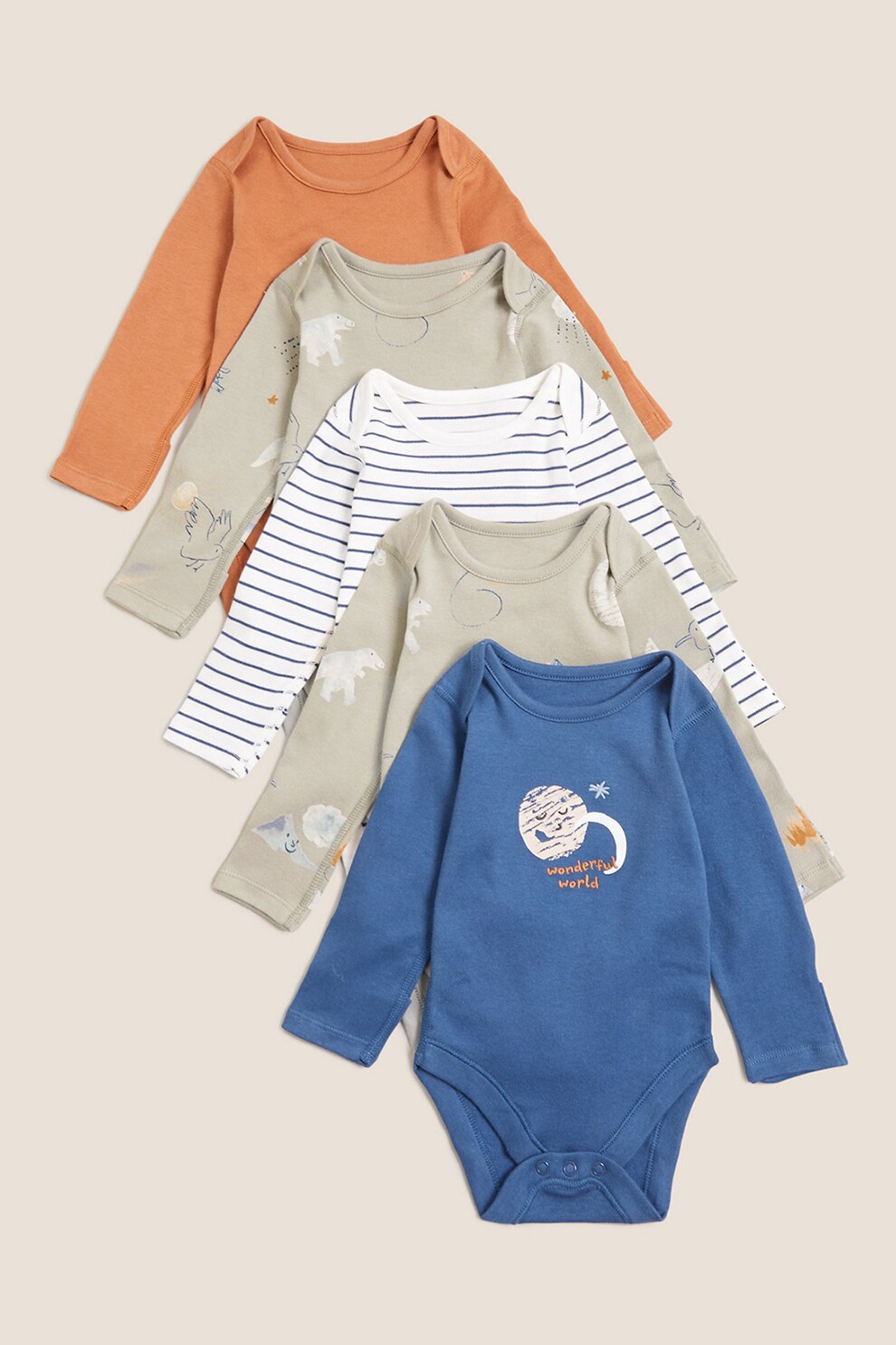 Marks & Spencer, Set de body-uri din bumbac - 5 piese, Multicolora, 50 CM