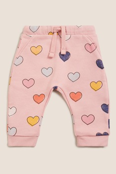 Marks & Spencer, Pantaloni jogger cu imprimeu cu inimi si buzunar aplicat pe partea din spate, Roz, 76-83 CM Marks & Spencer, Pantaloni jogger cu imprimeu cu inimi si buzunar aplicat pe partea din spate, Roz, 76-83 CM