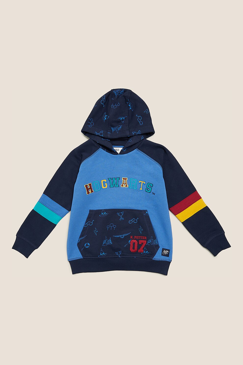 Marks & Spencer, Hanorac cu imprimeu si buzunar kangaroo, Albastru